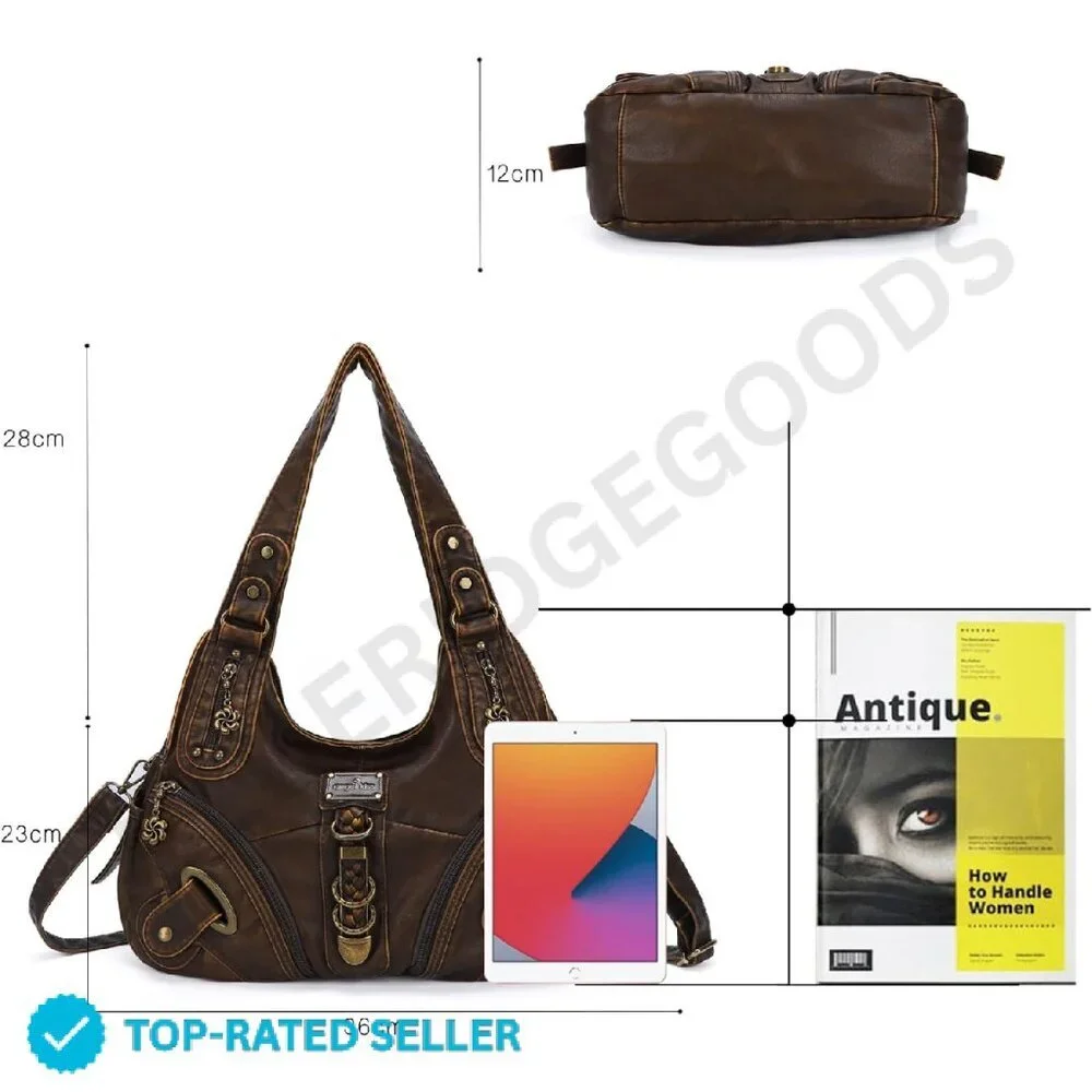 Brand New Angelkiss Hobo Bag Brown Distressed Gold Accents